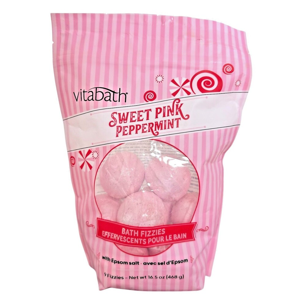 Vitabath Bath Fizzies w/ Epsom Salt Relax Nourish SWEET PINK PEPPERMINT 9ct